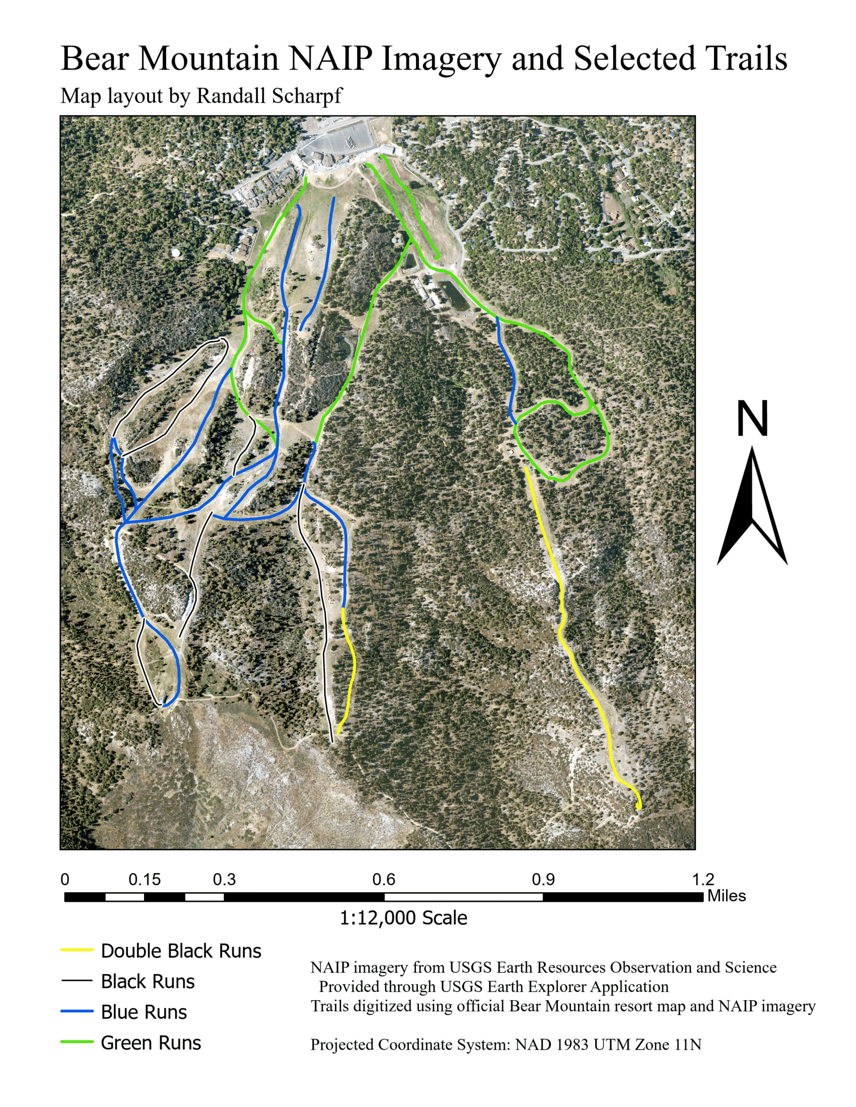 Map showing Bear Mountain ski pistes