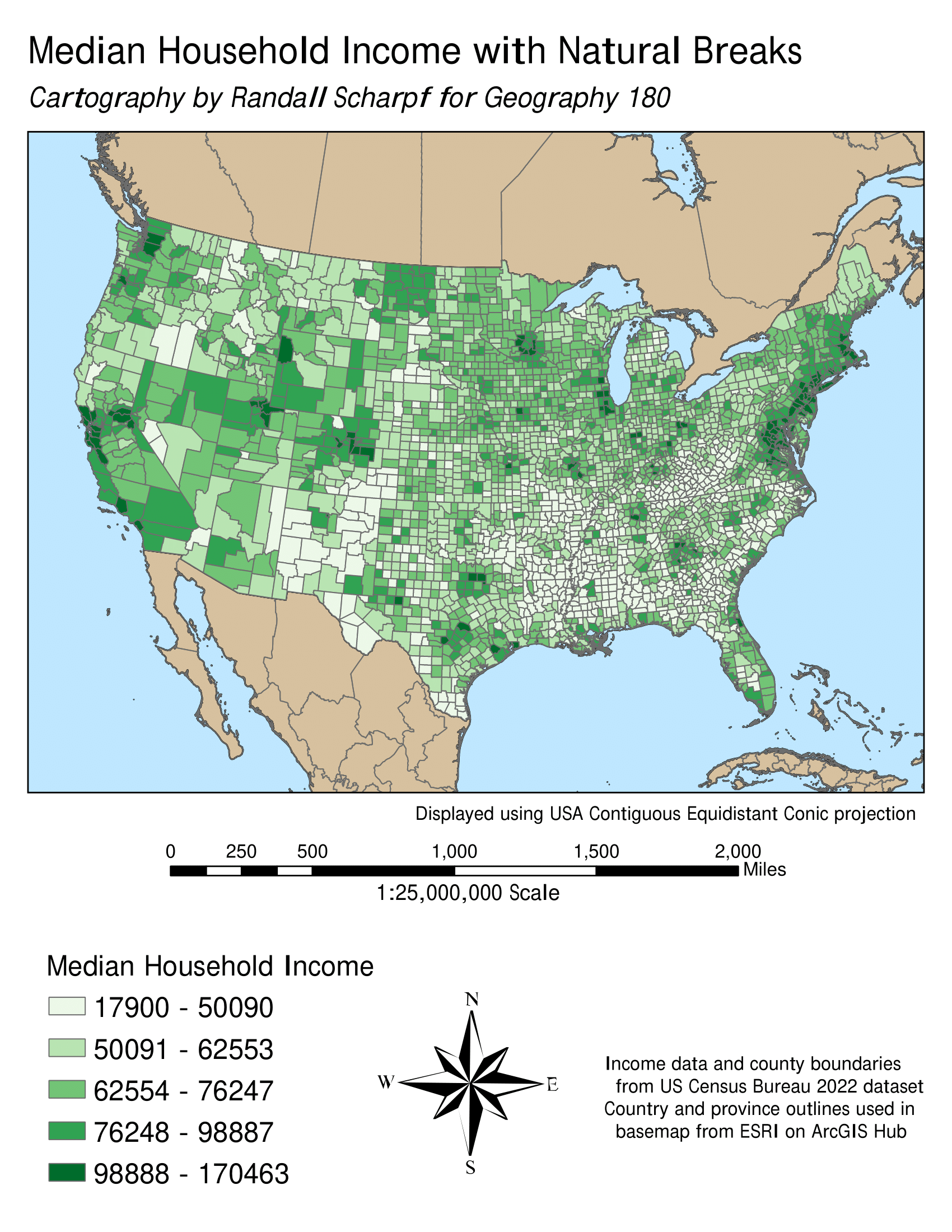 Map showing median income by county
